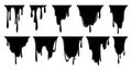 Paint dripping liquid set. Flowing oil stain. Set of black drips. Abstract flow stencil, current ink streak or fluid Royalty Free Stock Photo