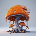 paint dripping from orange mushroom .