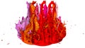 Paint flew out of the jar on white background. Simulation of 3d splashes of ink on a musical speaker that play music