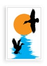Geese birds silhouettes on sunset, vector. Swamp life cartoon illustration. Scandinavian minimalist art design Royalty Free Stock Photo
