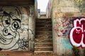 Graffiti on stone walls and stairs in the Bay Area, San Fransisco, California, USA