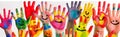colorful hand art finger smile paint fun child artist concept. Generative AI.