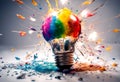 paint idea bulb different business think creative colored ideas discovery explosion technology shards new light concept magenta Royalty Free Stock Photo
