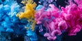 Paint Ink drop in water, Motion color explosion smoke, Blue pink color fluid splash vapor cloud Royalty Free Stock Photo