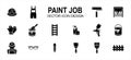 Paint job construction related vector icon user interface graphic design. Contains such icons as wear pack, uniform, helmet, labor