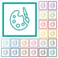 Paint kit outline flat color icons with quadrant frames Royalty Free Stock Photo