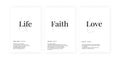 Life Faith Love definition, vector. Minimalist poster design Royalty Free Stock Photo