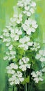 Energetic And Bold Oil Painting Of White Flowers On Green Background