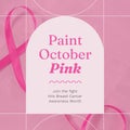 Paint october pink, breast cancer awareness month text with pink ribbon on pink and white background