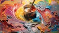 A paint palette with vibrant colors mixing and swirling, depicting the dynamic and imaginative nature of creative thinking