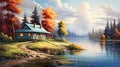 Paint a picture of a quiet lakeside cabin