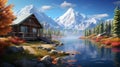 Paint a picture of a quiet lakeside cabin