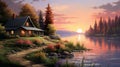 Paint a picture of a serene lakeside cottage