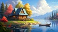 a picture of a serene lakeside cottage