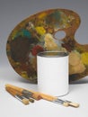 Paint pot and paintbrushes Royalty Free Stock Photo