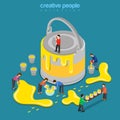 Paint renovation process interface color flat isometric vector