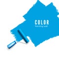 Paint roller brush. Color paint texture when painting with a roller. Painting the wall in blue. Vector illustration Royalty Free Stock Photo