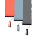 Paint roller brush. Colorful paint texture when painting with a roller. Three rollers paint the wall one by one. Vector