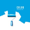 Paint roller brush. Paint texture when painting with a roller. Painting the wall in blue. Vector illustration