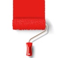 Paint roller brush with red paint track Royalty Free Stock Photo