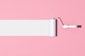 Paint roller brush with white color trail on pink background