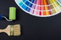 Paint roller and brushes with color swatch book Royalty Free Stock Photo