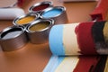 Paint roller, cans with color Royalty Free Stock Photo