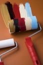 Paint roller, cans with color Royalty Free Stock Photo