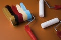 Paint roller, cans with color Royalty Free Stock Photo