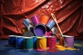 paint roller and paint cans in various colors