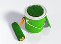 Paint roller and a grassy colored pot Royalty Free Stock Photo