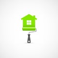 Paint roller with green house symbol icon Royalty Free Stock Photo