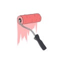 Paint roller red emulsion. Wall decoration. Painting equipment. Vector graphic illustration. drawing
