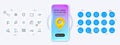 Paint roller, Survey check and Binary code line icons. For web app, printing. Phone mockup with 3d map pin icon. Vector