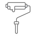 Paint roller thin line icon, tool and roll, painter sign, vector graphics, a linear pattern on a white background.