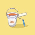 Paint Roller and Wall Paint Bucket Vector Icon Illustration. Interior Decoration Vector. Flat Cartoon Style Suitable for Web Royalty Free Stock Photo