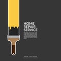 Paint roller paint yellow color over house logo isolated on black background. creative home renovation service and painting Royalty Free Stock Photo