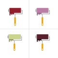 Paint rollers icons in four colors in a flat style.