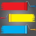 Paint Rollers with Various Paints on Wall. Vector