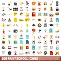 100 paint school icons set, flat style Royalty Free Stock Photo