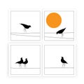 Birds on wire on sunset, vector. Scandinavian minimalist art design. Four pieces poster design, artwork.