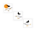 Birds silhouettes on wire on sunset, sunrise with branches illustration Royalty Free Stock Photo