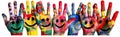 hand artist finger child art paint fun concept colorful smile. Generative AI.