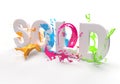 Paint sold text in splash of colorful painting on a white background