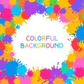 Paint splash colorful frame background Holi festive banner splatter stain splat drop border vector Royalty Free Stock Photo