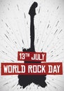 Guitar Silhouette Splatter with Reminder for World Rock Day, Vector Illustration