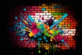 Paint splash graffiti brick wall colorful background, abstract background Royalty Free Stock Photo