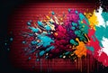 Paint splash graffiti brick wall colorful background, abstract background Royalty Free Stock Photo