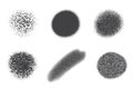 Paint spray stains with splatter dotted texture. Grunge black noise shapes. Dust spot and blob. Vector elements on white Royalty Free Stock Photo