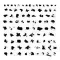 Paint stains isolated on white. Set of 85 High quality black ink splatters. Grunge artistic elements of design. Collection of